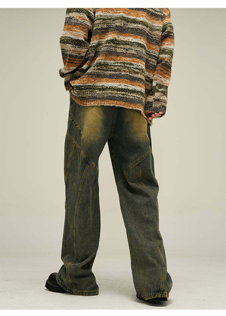 Y2K Grunge Retro Paneled Denim Jeans - 90s Fashion, Y2K Summer Outfits, Gothic Y2K Style
