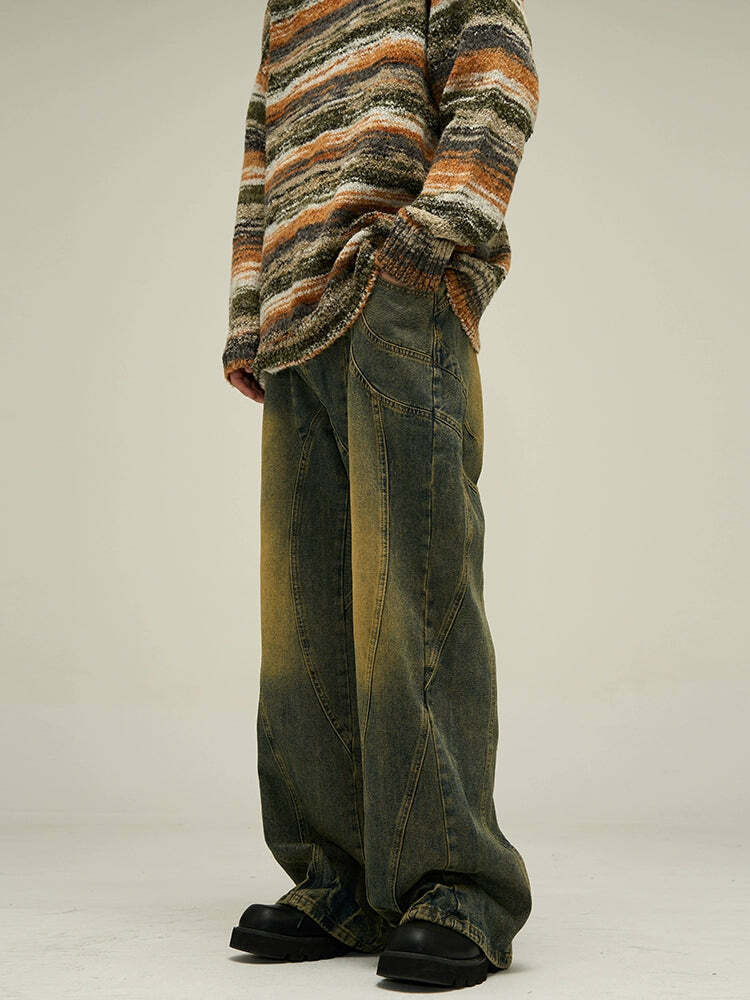 Y2K Grunge Retro Paneled Denim Jeans - 90s Fashion, Y2K Summer Outfits, Gothic Y2K Style