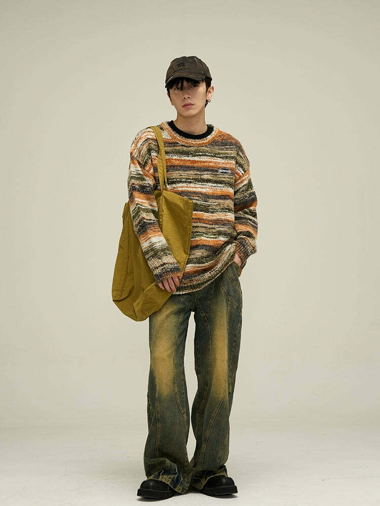 Y2K Grunge Retro Paneled Denim Jeans - 90s Fashion, Y2K Summer Outfits, Gothic Y2K Style