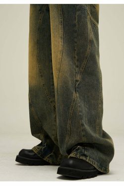 Y2K Grunge Retro Paneled Denim Jeans - 90s Fashion, Y2K Summer Outfits, Gothic Y2K Style