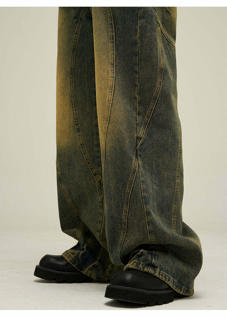 Y2K Grunge Retro Paneled Denim Jeans - 90s Fashion, Y2K Summer Outfits, Gothic Y2K Style