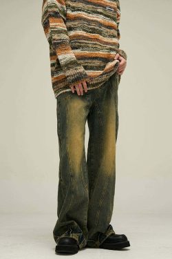 Y2K Grunge Retro Paneled Denim Jeans - 90s Fashion, Y2K Summer Outfits, Gothic Y2K Style