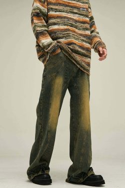 Y2K Grunge Retro Paneled Denim Jeans - 90s Fashion, Y2K Summer Outfits, Gothic Y2K Style