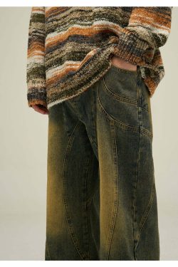 Y2K Grunge Retro Paneled Denim Jeans - 90s Fashion, Y2K Summer Outfits, Gothic Y2K Style