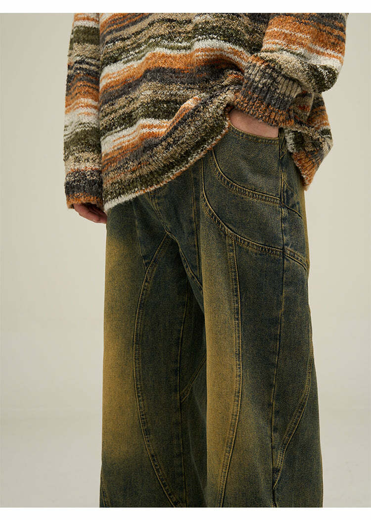 Y2K Grunge Retro Paneled Denim Jeans - 90s Fashion, Y2K Summer Outfits, Gothic Y2K Style