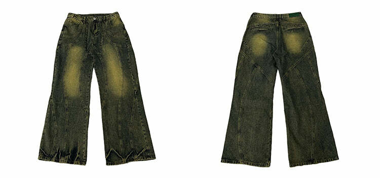 Y2K Grunge Retro Paneled Denim Jeans - 90s Fashion, Y2K Summer Outfits, Gothic Y2K Style