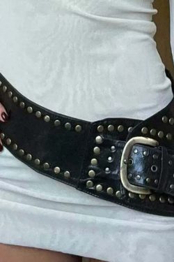 Y2K Grunge Retro Wide Buckle Belt - Perfect for 90s Outfits, Y2K Summer, and Party Looks