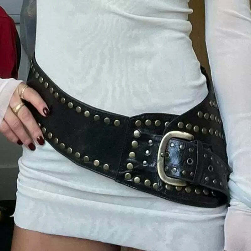 Y2K Grunge Retro Wide Buckle Belt - Perfect for 90s Outfits, Y2K Summer, and Party Looks