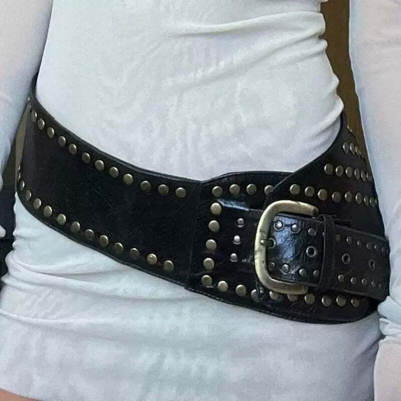 Y2K Grunge Retro Wide Buckle Belt - Perfect for 90s Outfits, Y2K Summer, and Party Looks