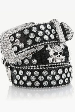 Y2K Grunge Rhinestone Skull Belt - Perfect for 90s Outfits, Y2K Summer, and Retro Party Looks