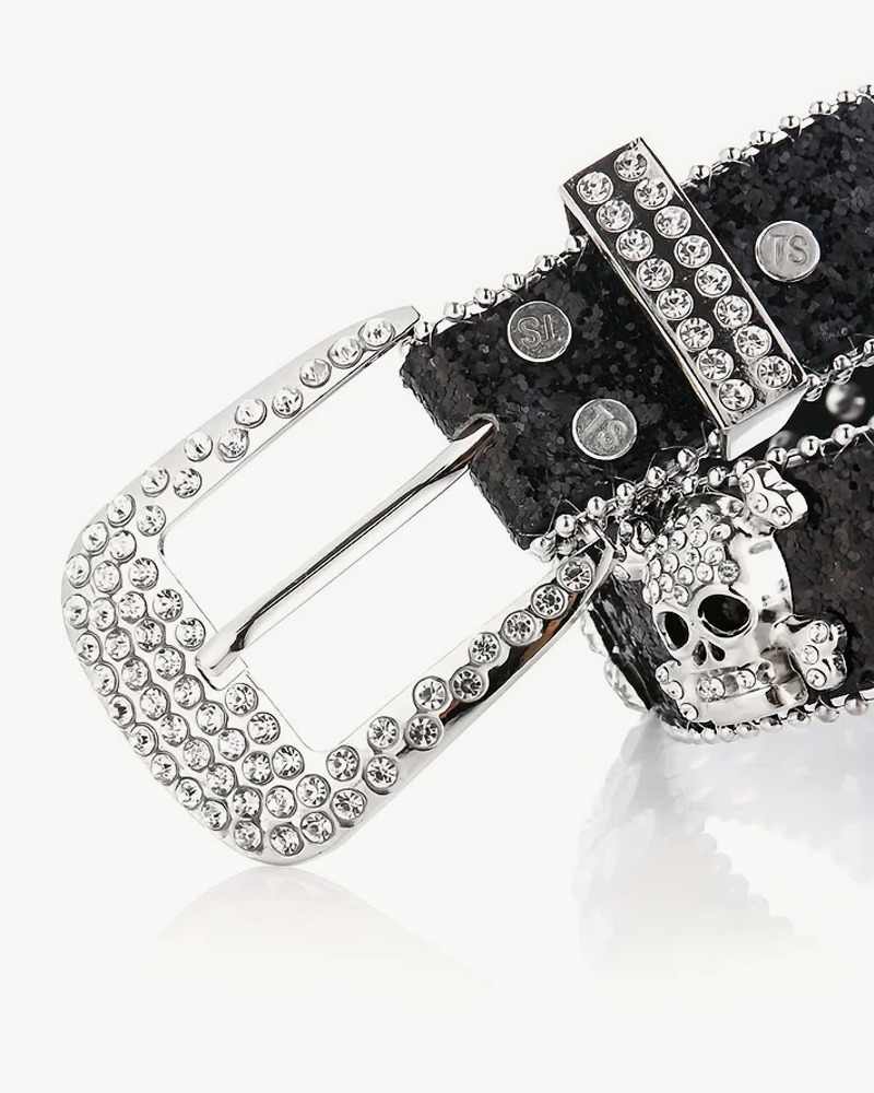Y2K Grunge Rhinestone Skull Belt - Perfect for 90s Outfits, Y2K Summer, and Retro Party Looks