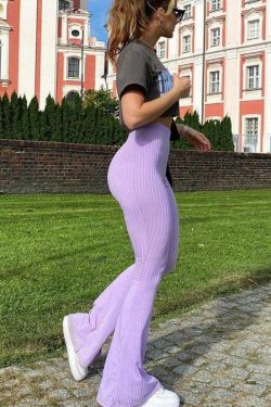 Y2K Grunge Ribbed Wide Leg Pants - 90s Retro Summer Outfit, Y2K Club & Party Fashion