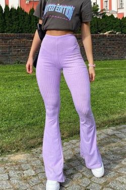 Y2K Grunge Ribbed Wide Leg Pants - 90s Retro Summer Outfit, Y2K Club & Party Fashion