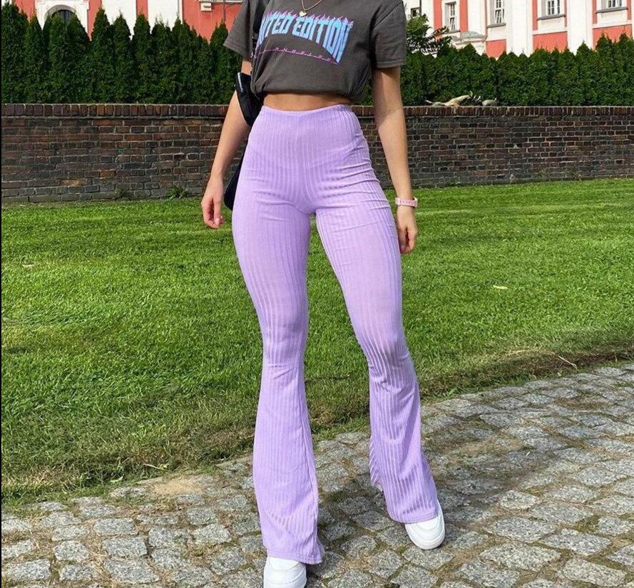 Y2K Grunge Ribbed Wide Leg Pants - 90s Retro Summer Outfit, Y2K Club & Party Fashion