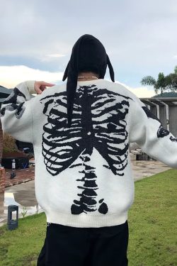 Y2K Grunge Ribcage Sweater - Retro 90s Fashion, Gothic Y2K, Pastel Goth, Y2K Club