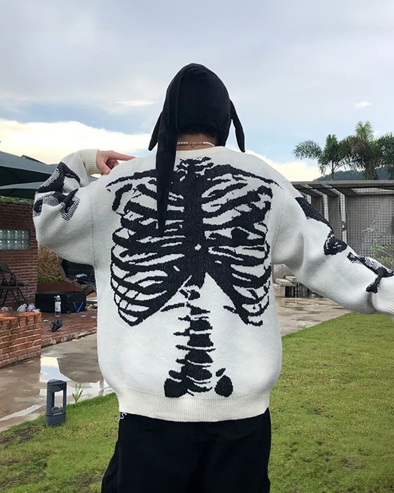 Y2K Grunge Ribcage Sweater - Retro 90s Fashion, Gothic Y2K, Pastel Goth, Y2K Club