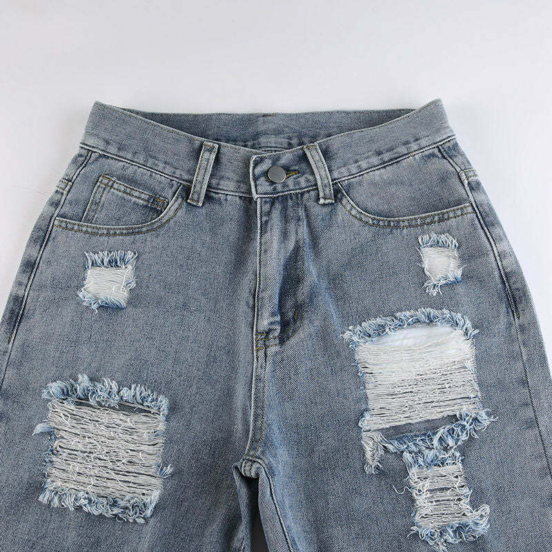 Y2K Grunge Ripped Baggy Jeans - 90s Fashion, Y2K Summer Outfits, Retro Style, Y2K Club