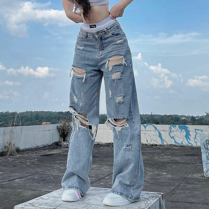 Y2K Grunge Ripped Baggy Jeans - 90s Fashion, Y2K Summer Outfits, Retro Style, Y2K Club