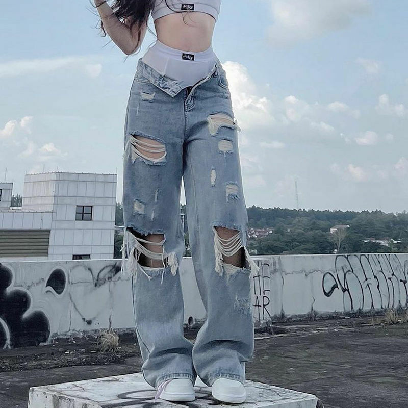 Y2K Grunge Ripped Baggy Jeans - 90s Fashion, Y2K Summer Outfits, Retro Style, Y2K Club