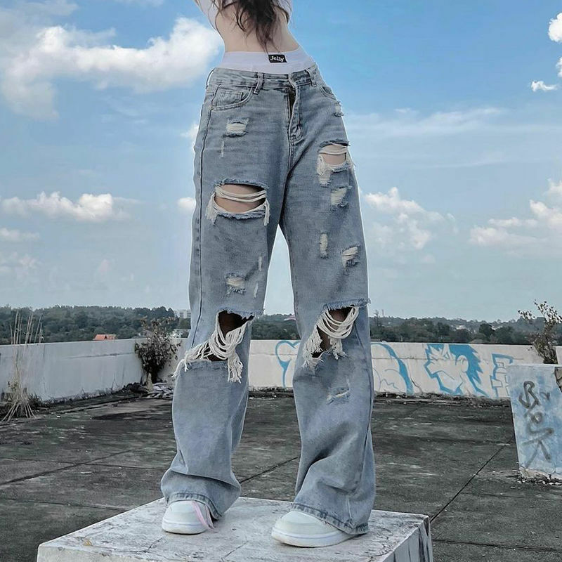 Y2K Grunge Ripped Baggy Jeans - 90s Fashion, Y2K Summer Outfits, Retro Style, Y2K Club