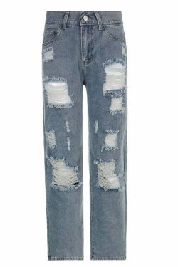 Y2K Grunge Ripped Baggy Jeans - 90s Fashion, Y2K Summer Outfits, Retro Style, Y2K Club