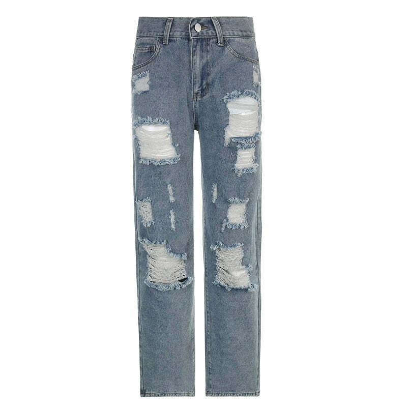 Y2K Grunge Ripped Baggy Jeans - 90s Fashion, Y2K Summer Outfits, Retro Style, Y2K Club