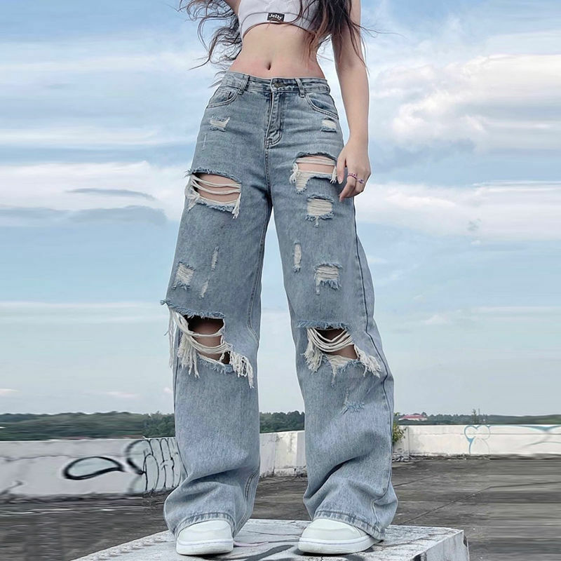 Y2K Grunge Ripped Baggy Jeans - 90s Fashion, Y2K Summer Outfits, Retro Style, Y2K Club