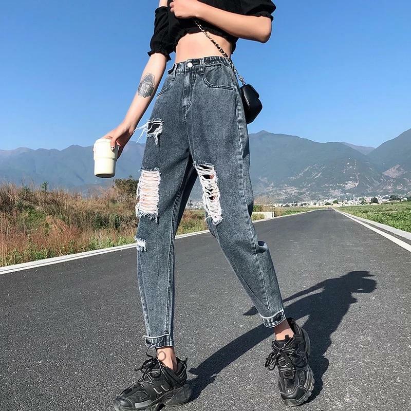 Y2K Grunge Ripped Distressed Mom Jeans - 90s Retro Summer Outfit Essentials