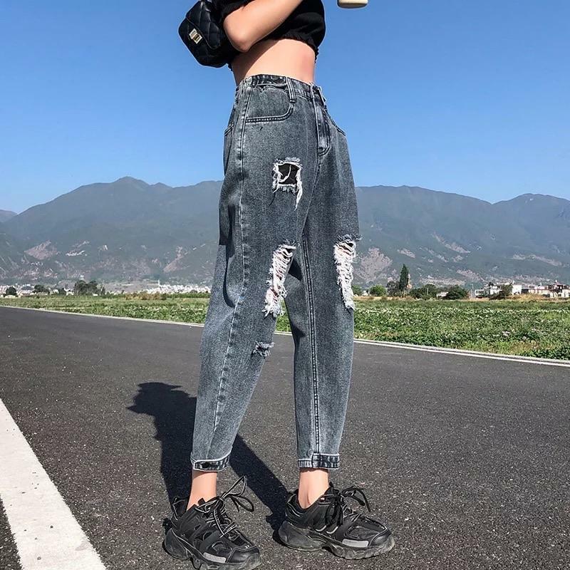 Y2K Grunge Ripped Distressed Mom Jeans - 90s Retro Summer Outfit Essentials