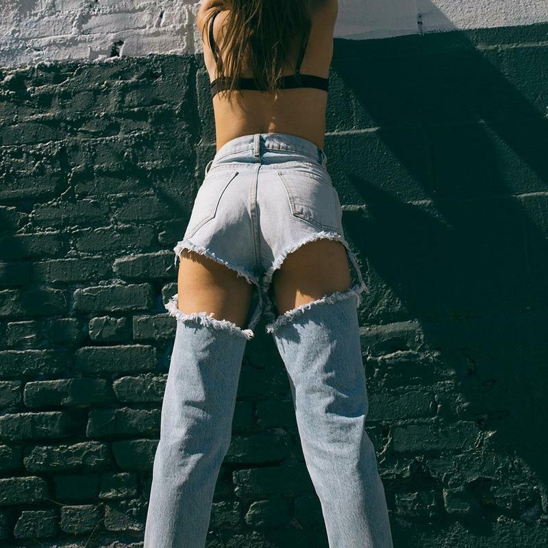 Y2K Grunge Ripped Jeans - 90s Retro Summer Outfit, Gothic Y2K Fashion, Hip Hop Style