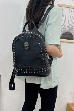 Y2K Grunge Rivet Studded Goth Skull Mini Backpack - Perfect for 90s and Y2K Summer Outfits