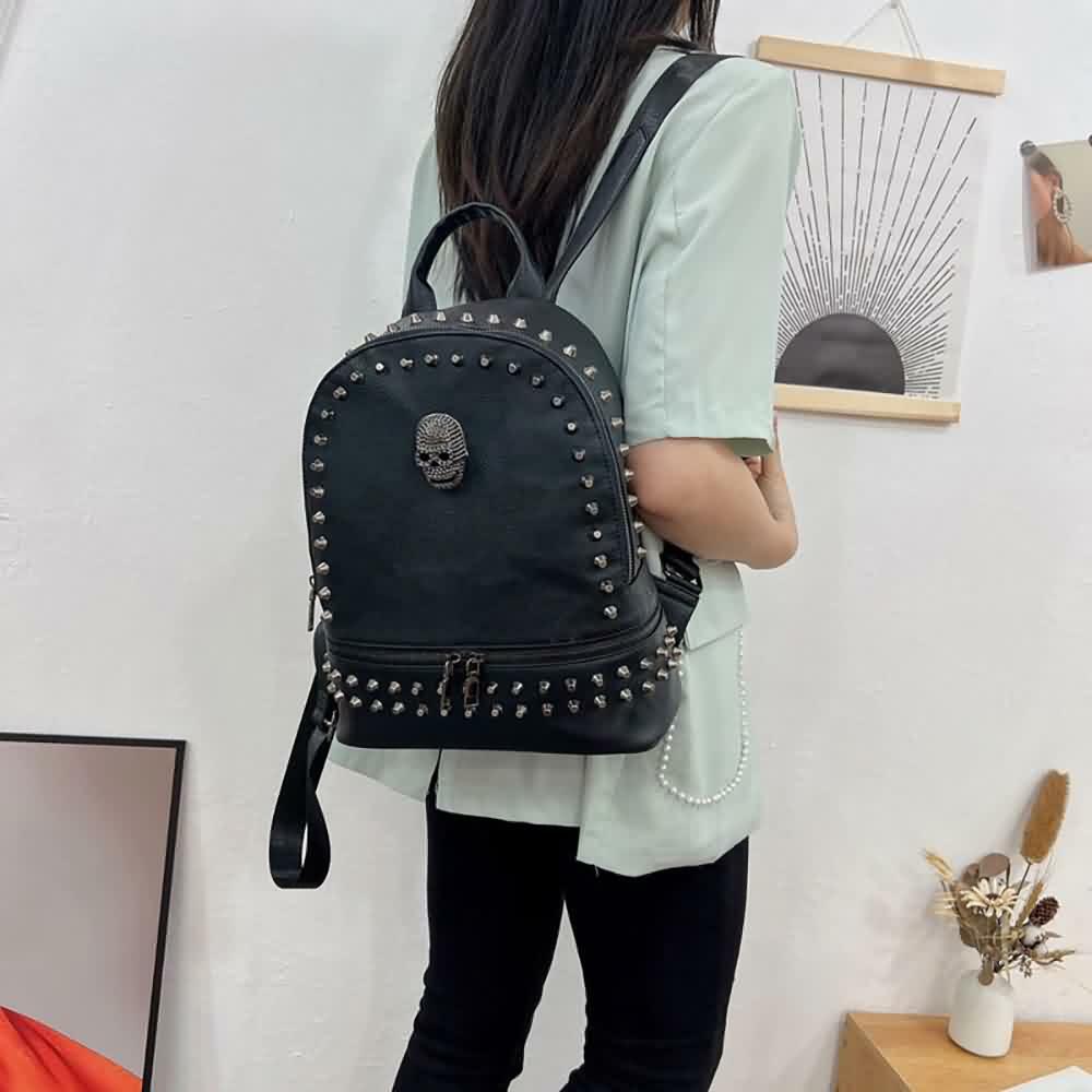 Y2K Grunge Rivet Studded Goth Skull Mini Backpack - Perfect for 90s and Y2K Summer Outfits