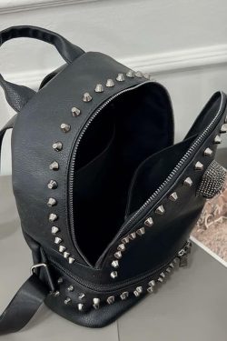 Y2K Grunge Rivet Studded Goth Skull Mini Backpack - Perfect for 90s and Y2K Summer Outfits