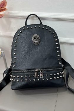 Y2K Grunge Rivet Studded Goth Skull Mini Backpack - Perfect for 90s and Y2K Summer Outfits