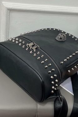 Y2K Grunge Rivet Studded Goth Skull Mini Backpack - Perfect for 90s and Y2K Summer Outfits