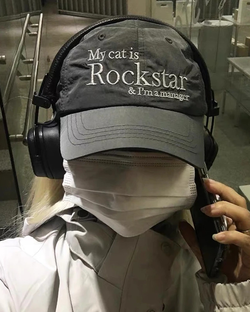 Y2K Grunge Rockstar Cat Manager Hat - Retro 90s Fashion, Y2K Summer & Party Outfits