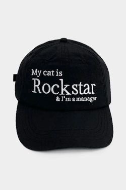 Y2K Grunge Rockstar Cat Manager Hat - Retro 90s Fashion, Y2K Summer & Party Outfits