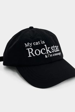 Y2K Grunge Rockstar Cat Manager Hat - Retro 90s Fashion, Y2K Summer & Party Outfits