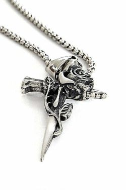 Y2K Grunge Rose Crossed Titanium Steel Necklace - Retro 90s Fashion, Gothic Y2K Style