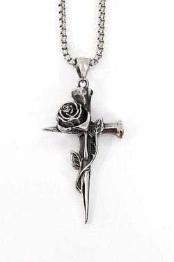 Y2K Grunge Rose Crossed Titanium Steel Necklace - Retro 90s Fashion, Gothic Y2K Style