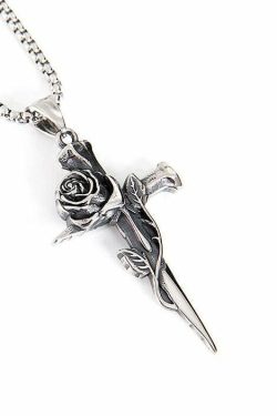 Y2K Grunge Rose Crossed Titanium Steel Necklace - Retro 90s Fashion, Gothic Y2K Style