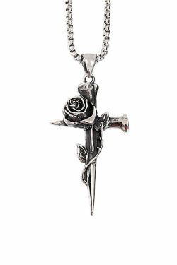 Y2K Grunge Rose Crossed Titanium Steel Necklace - Retro 90s Fashion, Gothic Y2K Style