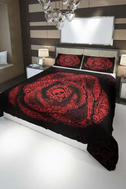 Y2K Grunge Rose of Skulls and Bones Duvet Cover Set - Retro 90s Goth Pastel Goth Bedding