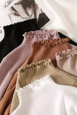 Y2K Grunge Ruffled Turtle-neck Sweatshirt - 90s Retro, Summer Outfits, Pastel Goth Fashion