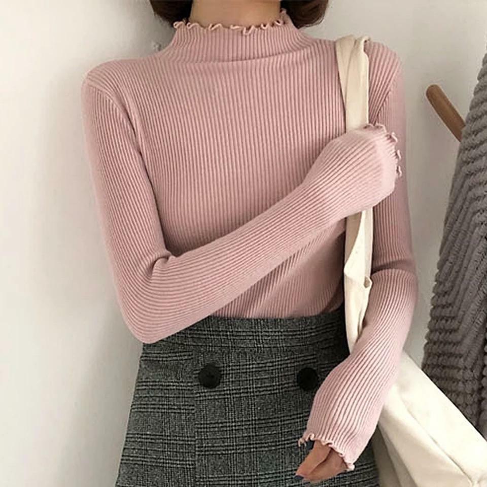 Y2K Grunge Ruffled Turtle-neck Sweatshirt - 90s Retro, Summer Outfits, Pastel Goth Fashion