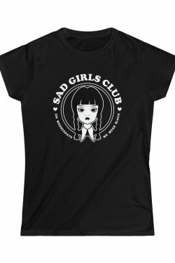 Y2K Grunge Sad Girls Club Wednesday T-Shirt - Retro 90s Fashion, Pastel Goth, Baby Tees Y2K