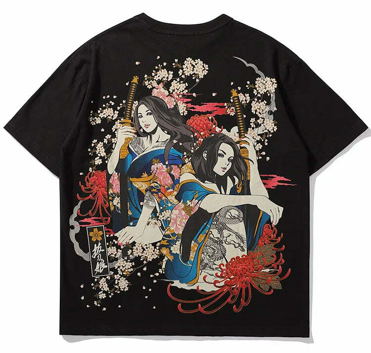 Y2K Grunge Sakura Samurai Tee - Retro 90s Fashion, Pastel Goth, Y2K Summer Outfits