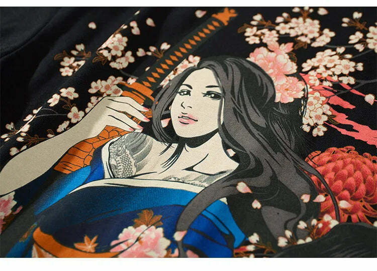 Y2K Grunge Sakura Samurai Tee - Retro 90s Fashion, Pastel Goth, Y2K Summer Outfits