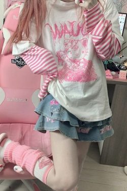 Y2K Grunge Sanriocore Goth Hello Kitty Long Sleeve Tee - Retro 90s Fashion for Women