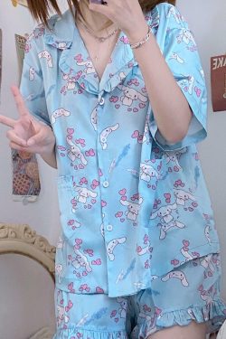 Y2K Grunge Sanriocore Pajamas Set - Retro 90s Summer Outfit, Pastel Goth, Y2K Fashion